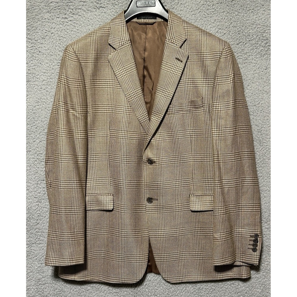 Lauren Ralph Lauren Brown Glen Plaid Sport Coat Blazer Silk Wool Canada 43R NWT